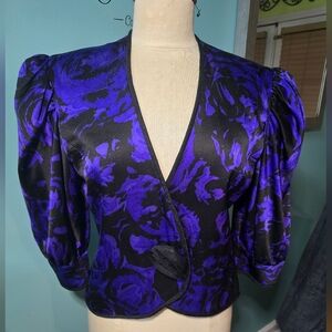 Exquisite Flora Kung Vintage Purple Floral Puff-Sleeve Jacket